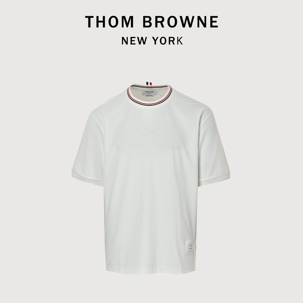 Thom Browne TB Red Stripe Yarn-Dyed Crewneck Short Sleeve T-Shirt
