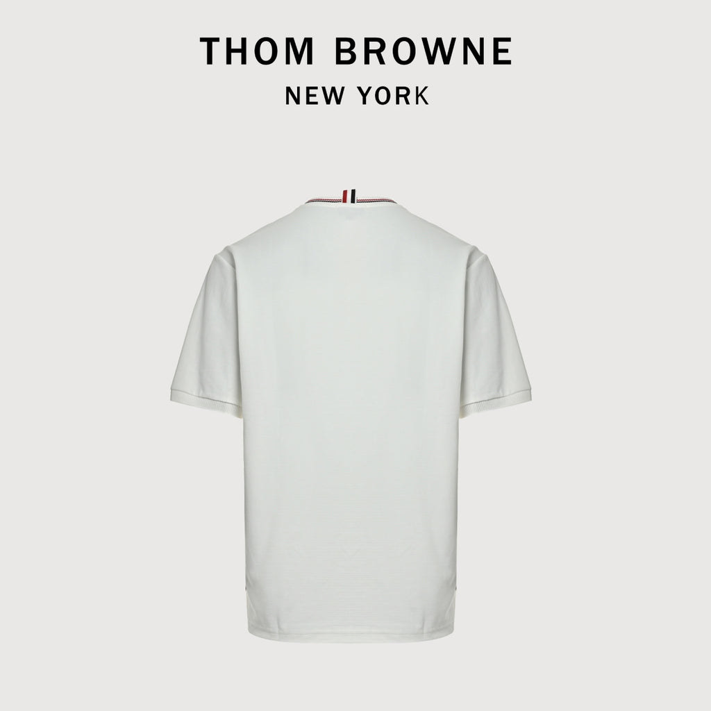 Thom Browne TB Red Stripe Yarn-Dyed Crewneck Short Sleeve T-Shirt
