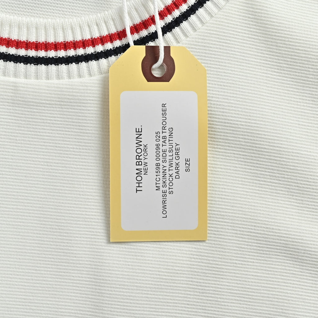 Thom Browne TB Red Stripe Yarn-Dyed Crewneck Short Sleeve T-Shirt