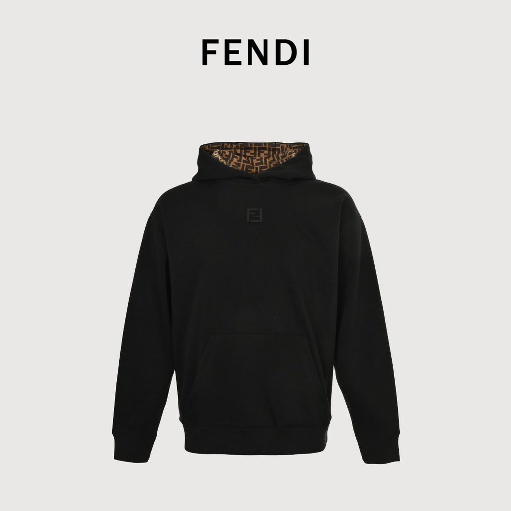 Fendi FD FF Embroidered Hoodie Sweatshirt — Black