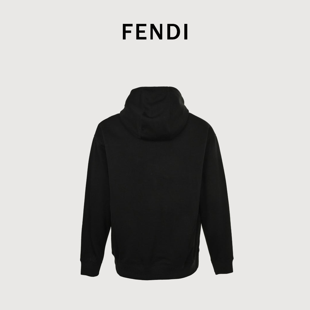 Fendi FD FF Embroidered Hoodie Sweatshirt — Black