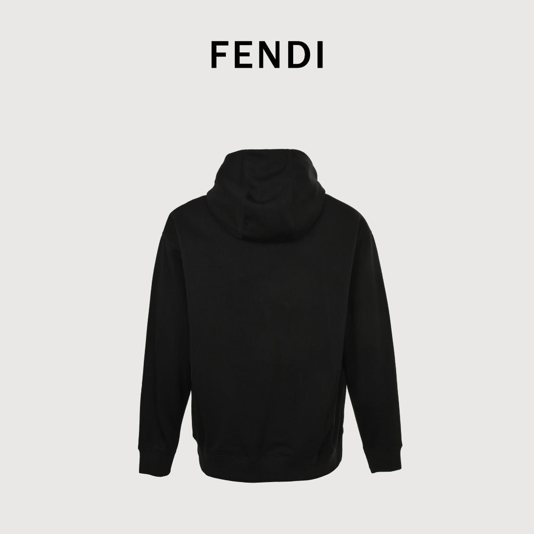 Fendi FD FF Embroidered Hoodie Sweatshirt — Black