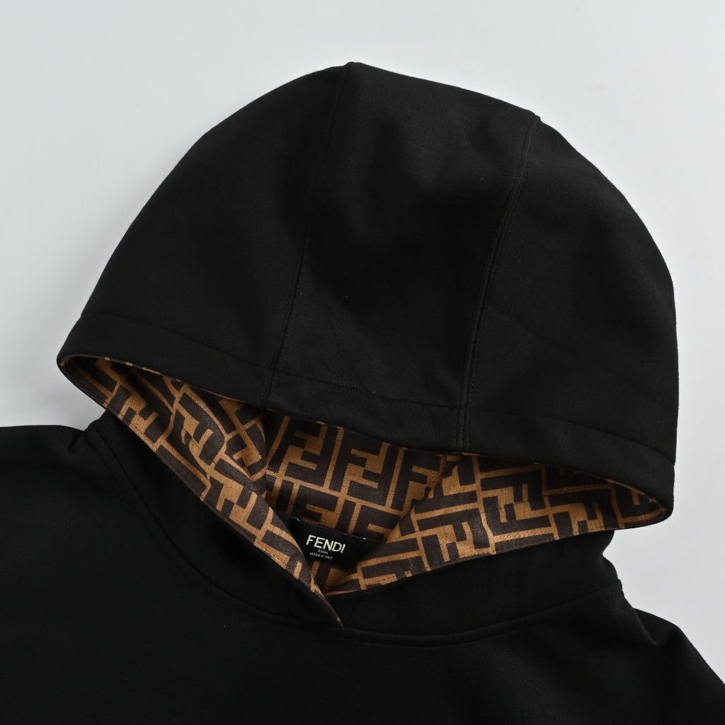 Fendi FD FF Embroidered Hoodie Sweatshirt — Black