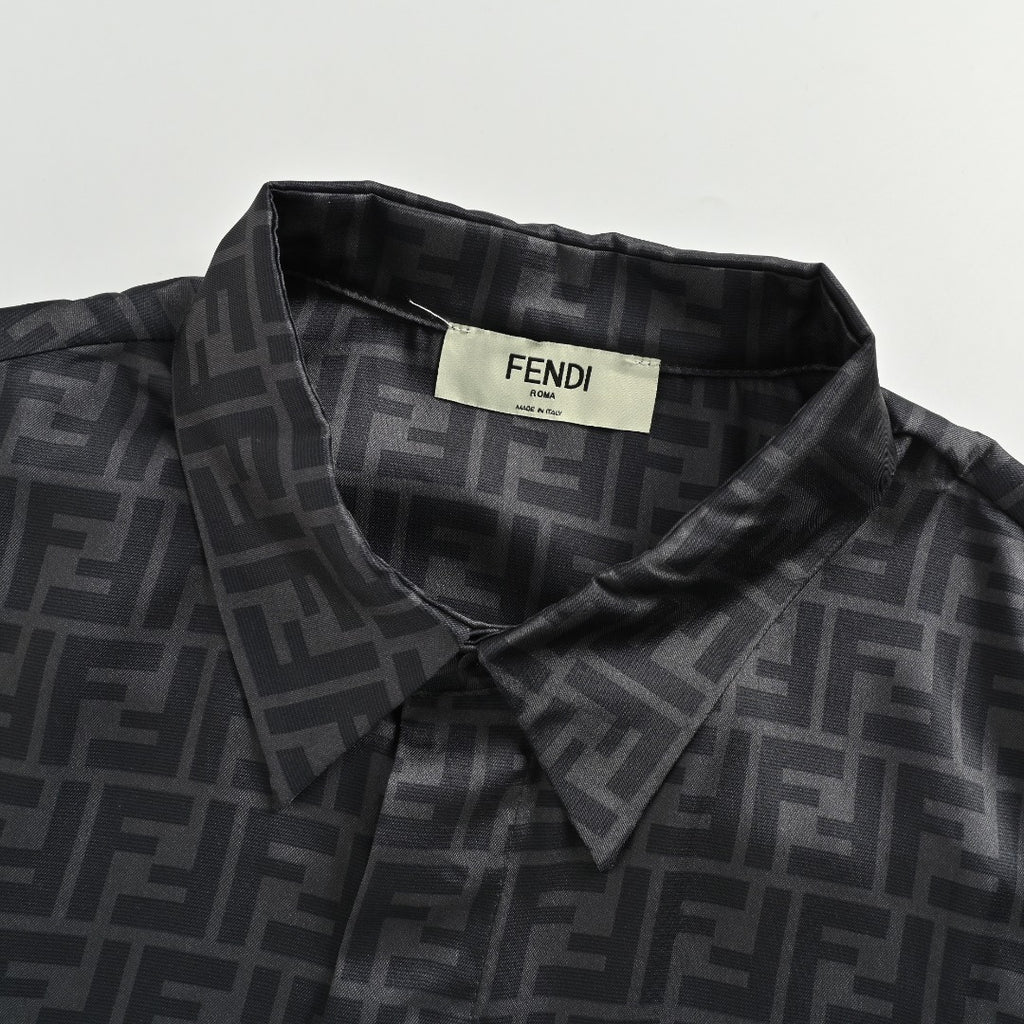 Fendi FD Double F Jacquard All-Over Print Long Sleeve Shirt — Dark Grey