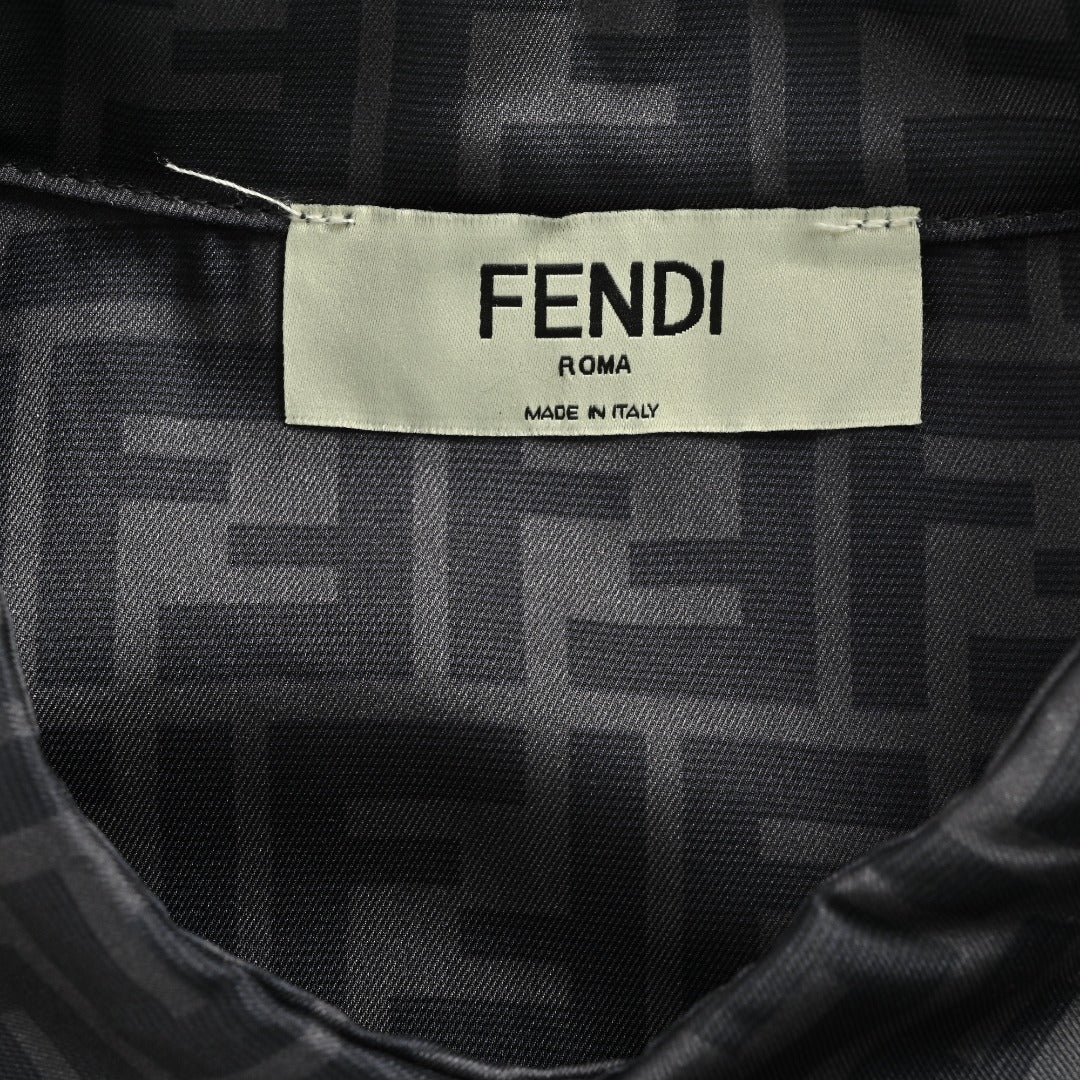 Fendi FD Double F Jacquard All-Over Print Long Sleeve Shirt — Dark Grey