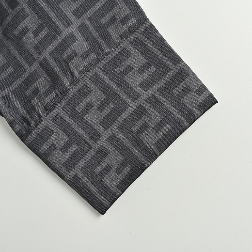 Fendi FD Double F Jacquard All-Over Print Long Sleeve Shirt — Dark Grey