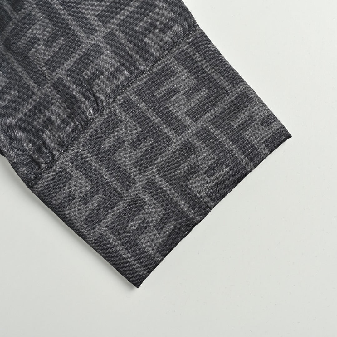 Fendi FD Double F Jacquard All-Over Print Long Sleeve Shirt — Dark Grey