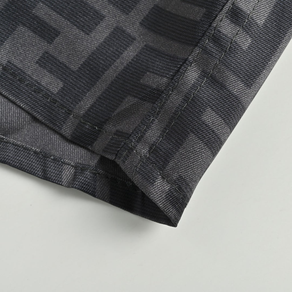 Fendi FD Double F Jacquard All-Over Print Long Sleeve Shirt — Dark Grey