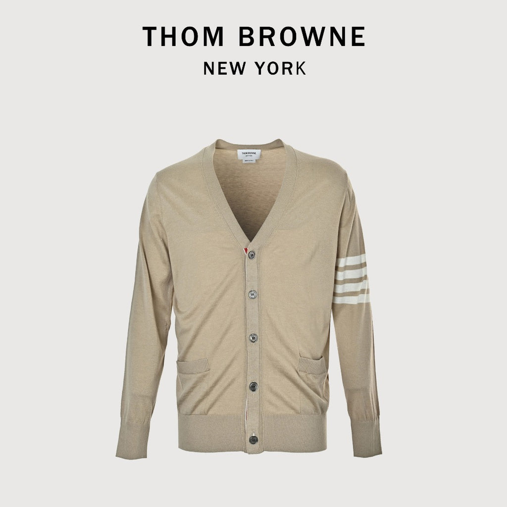 Thom Browne TB 26FW 4-Bar Superfine Wool Cardigan — Camel