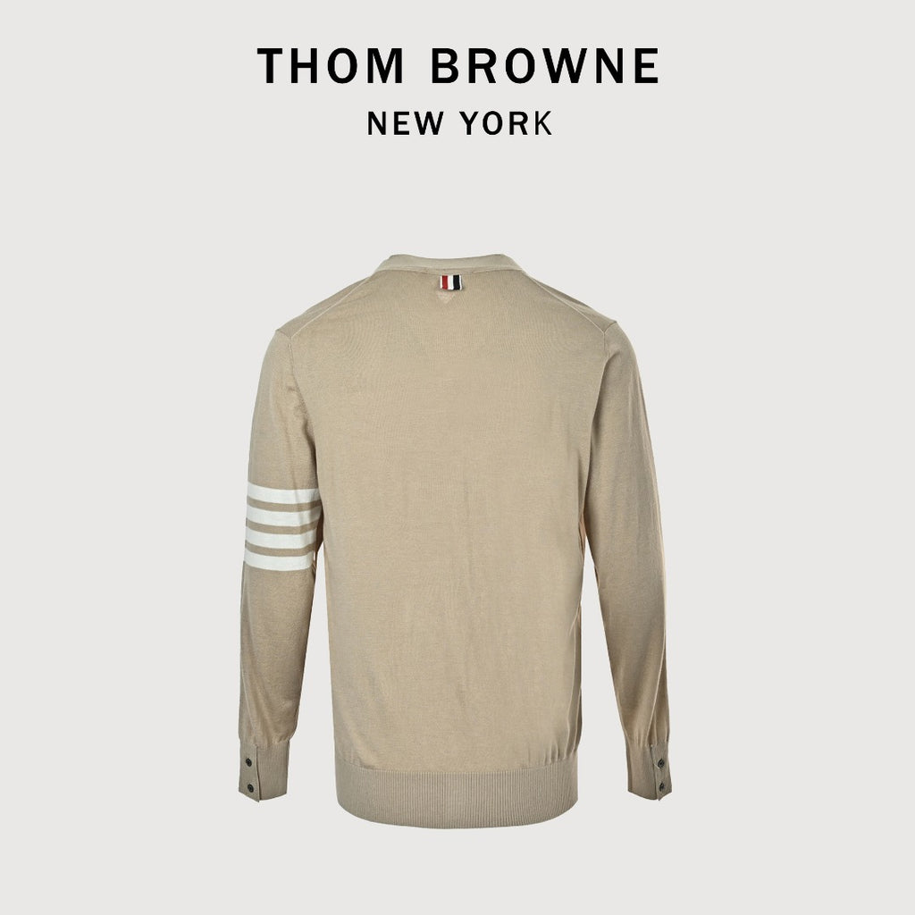 Thom Browne TB 26FW 4-Bar Superfine Wool Cardigan — Camel