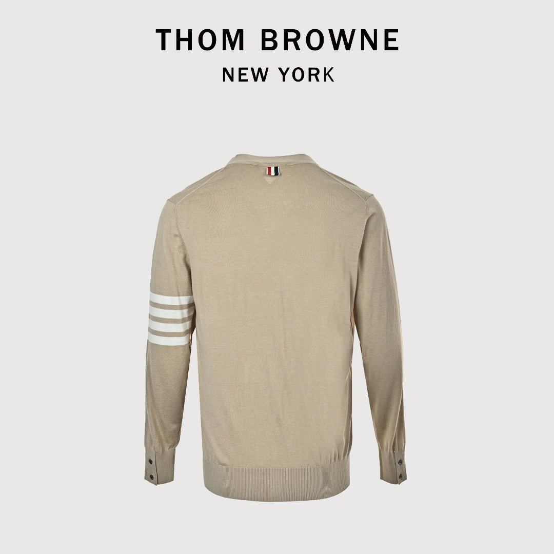 Thom Browne TB 26FW 4-Bar Superfine Wool Cardigan — Camel