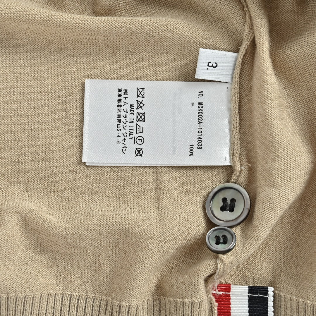 Thom Browne TB 26FW 4-Bar Superfine Wool Cardigan — Camel