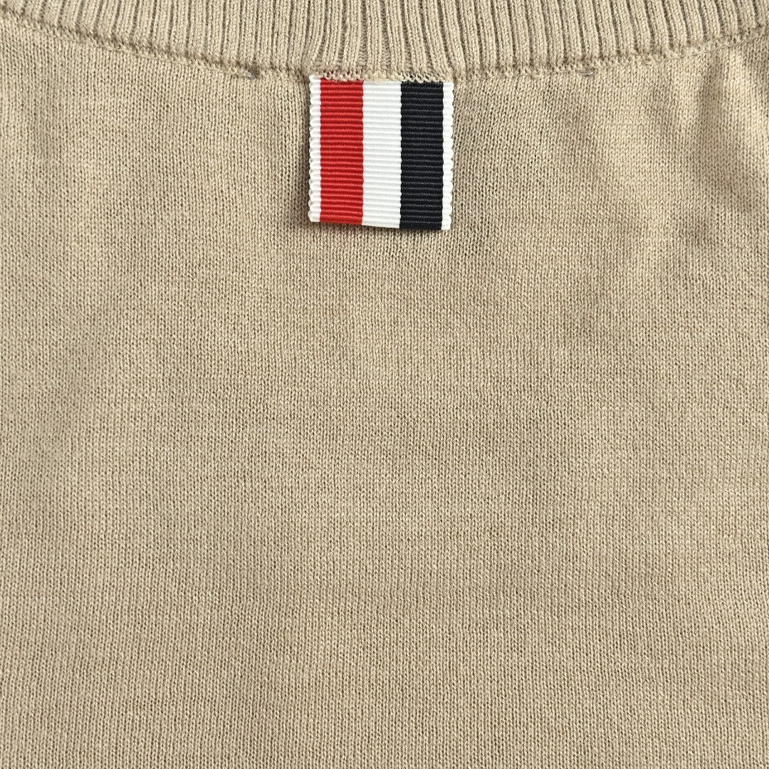Thom Browne TB 26FW 4-Bar Superfine Wool Crewneck Sweater — Camel