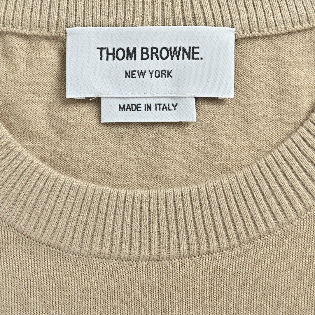 Thom Browne TB 26FW 4-Bar Superfine Wool Crewneck Sweater — Camel