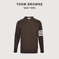 Thom Browne TB 26FW 4-Bar Superfine Wool Crewneck Sweater — Dark Brown