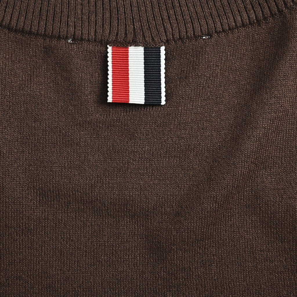 Thom Browne TB 26FW 4-Bar Superfine Wool Crewneck Sweater — Dark Brown