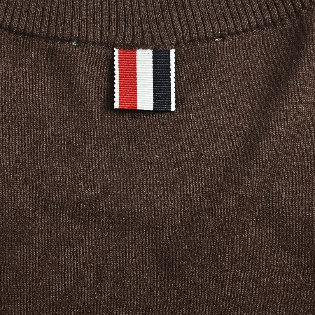 Thom Browne TB 26FW 4-Bar Superfine Wool Crewneck Sweater — Dark Brown