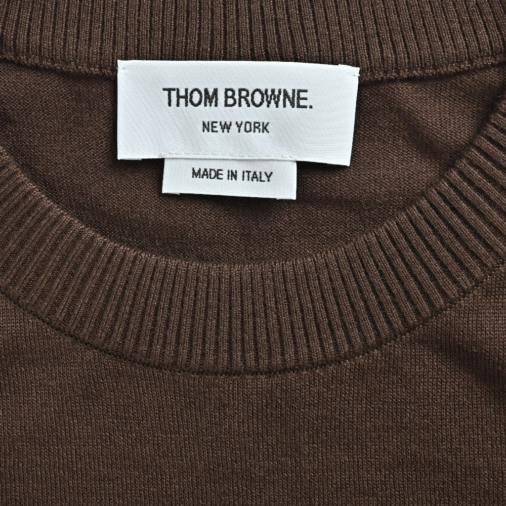 Thom Browne TB 26FW 4-Bar Superfine Wool Crewneck Sweater — Dark Brown