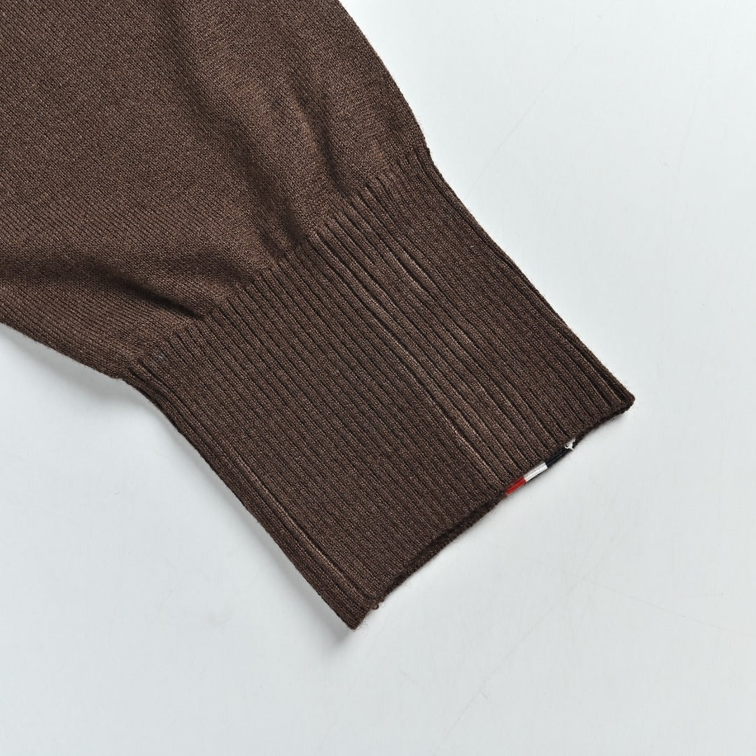Thom Browne TB 26FW 4-Bar Superfine Wool Crewneck Sweater — Dark Brown