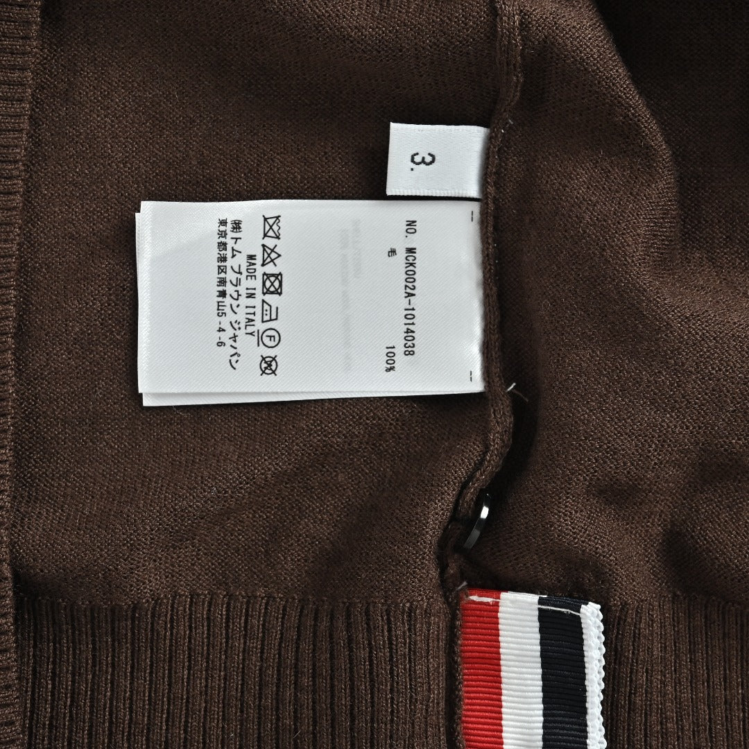 Thom Browne TB 26FW 4-Bar Superfine Wool Crewneck Sweater — Dark Brown