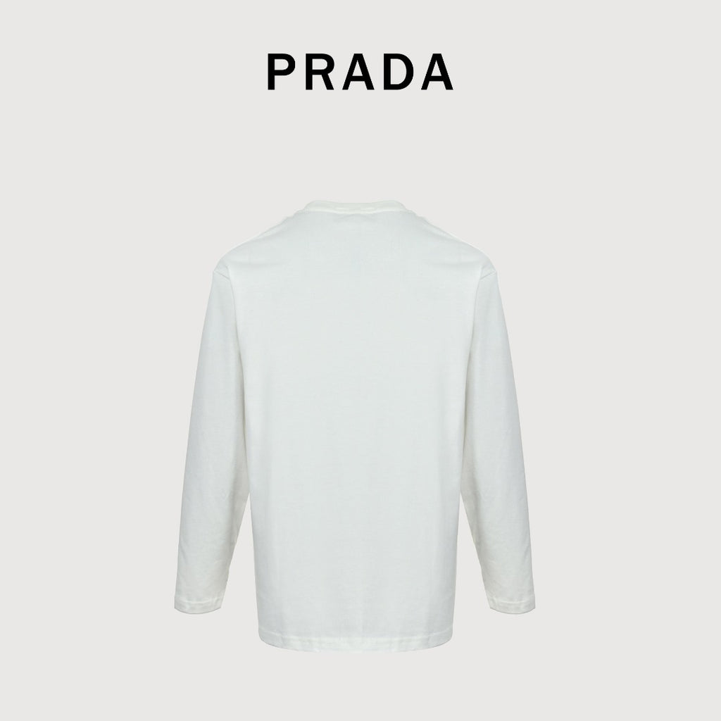 Prada Triangle Logo Collar Long Sleeve T-Shirt — White