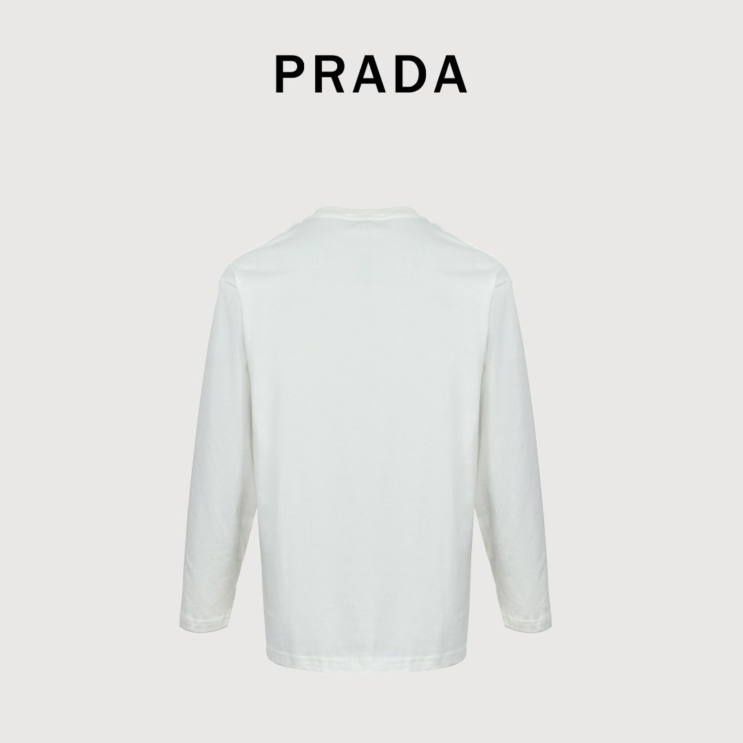 Prada Triangle Logo Collar Long Sleeve T-Shirt — White