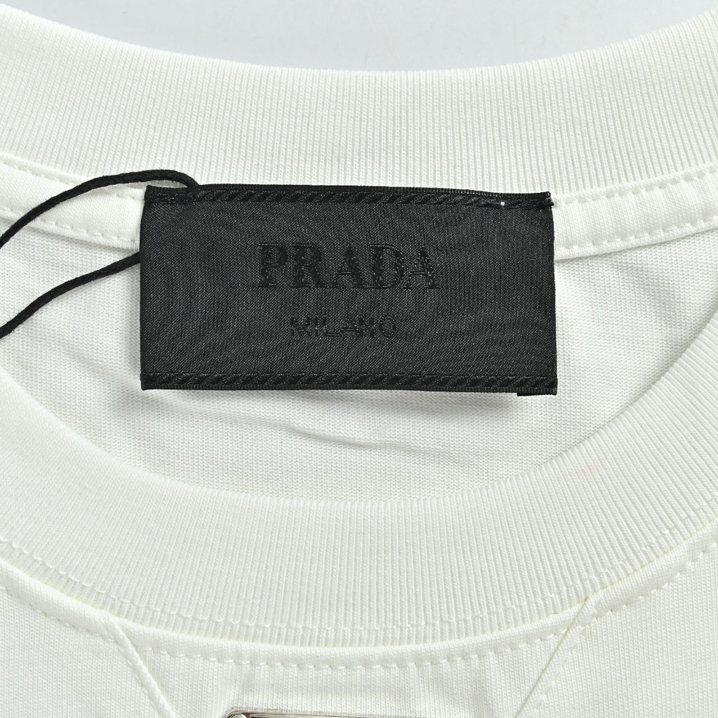 Prada Triangle Logo Collar Long Sleeve T-Shirt — White