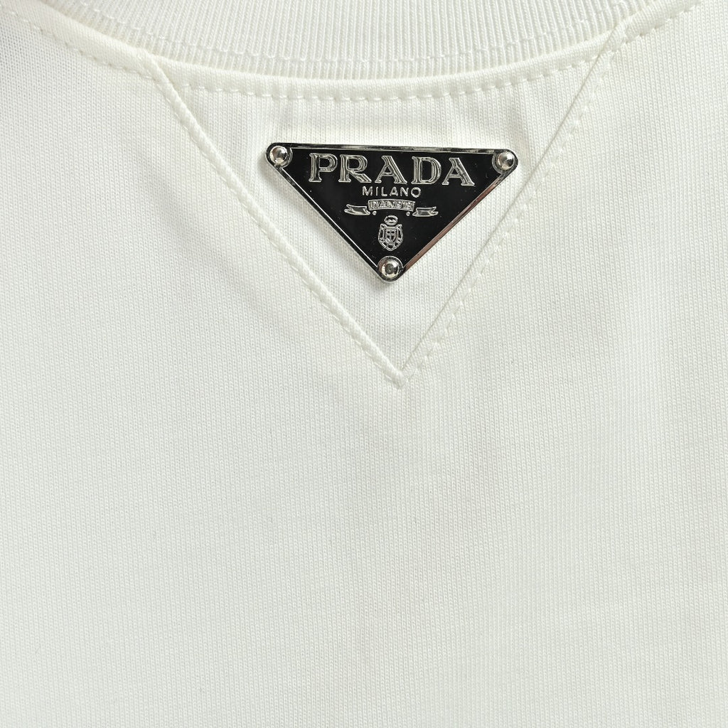 Prada Triangle Logo Collar Long Sleeve T-Shirt — White