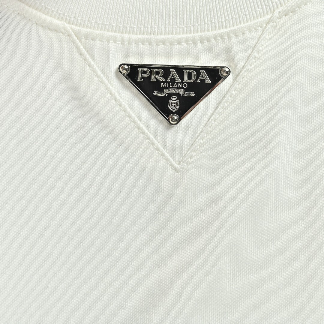 Prada Triangle Logo Collar Long Sleeve T-Shirt — White