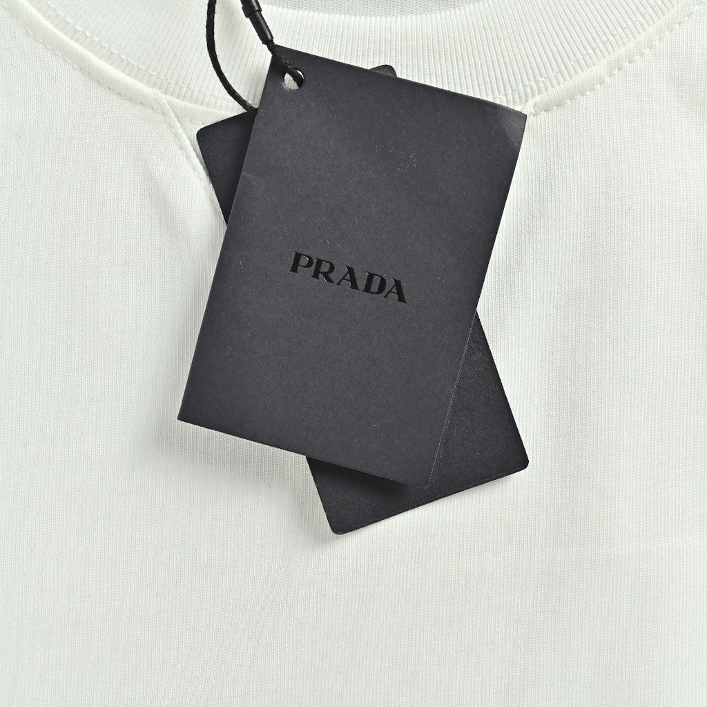 Prada Triangle Logo Collar Long Sleeve T-Shirt — White