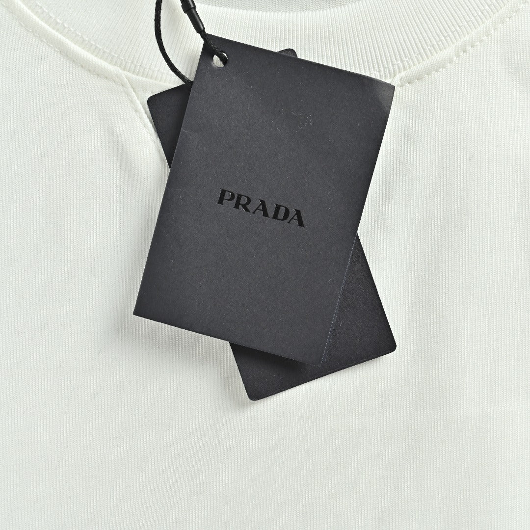 Prada Triangle Logo Collar Long Sleeve T-Shirt — White