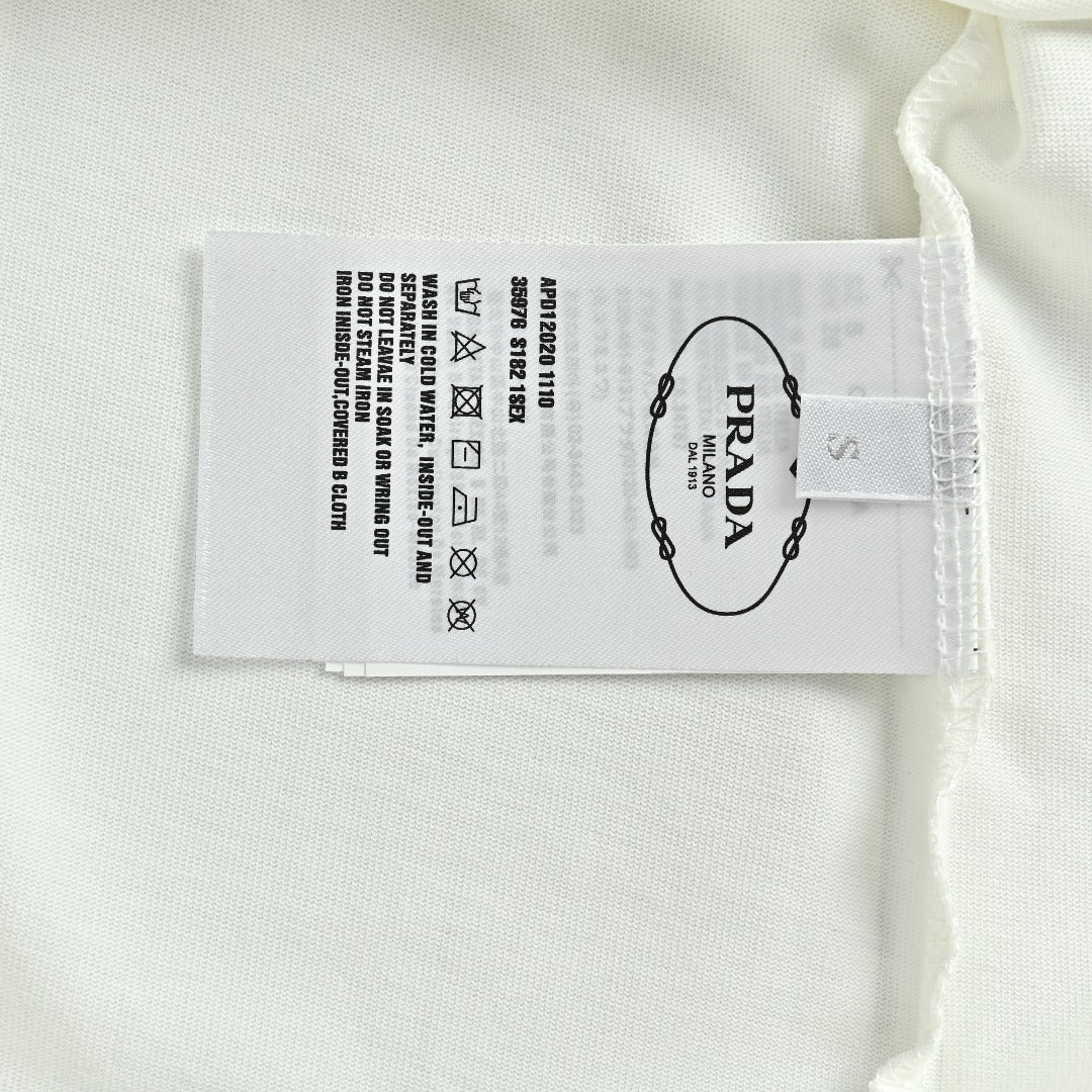 Prada Triangle Logo Collar Long Sleeve T-Shirt — White