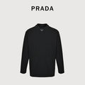 Prada Triangle Logo Collar Long Sleeve T-Shirt — Black