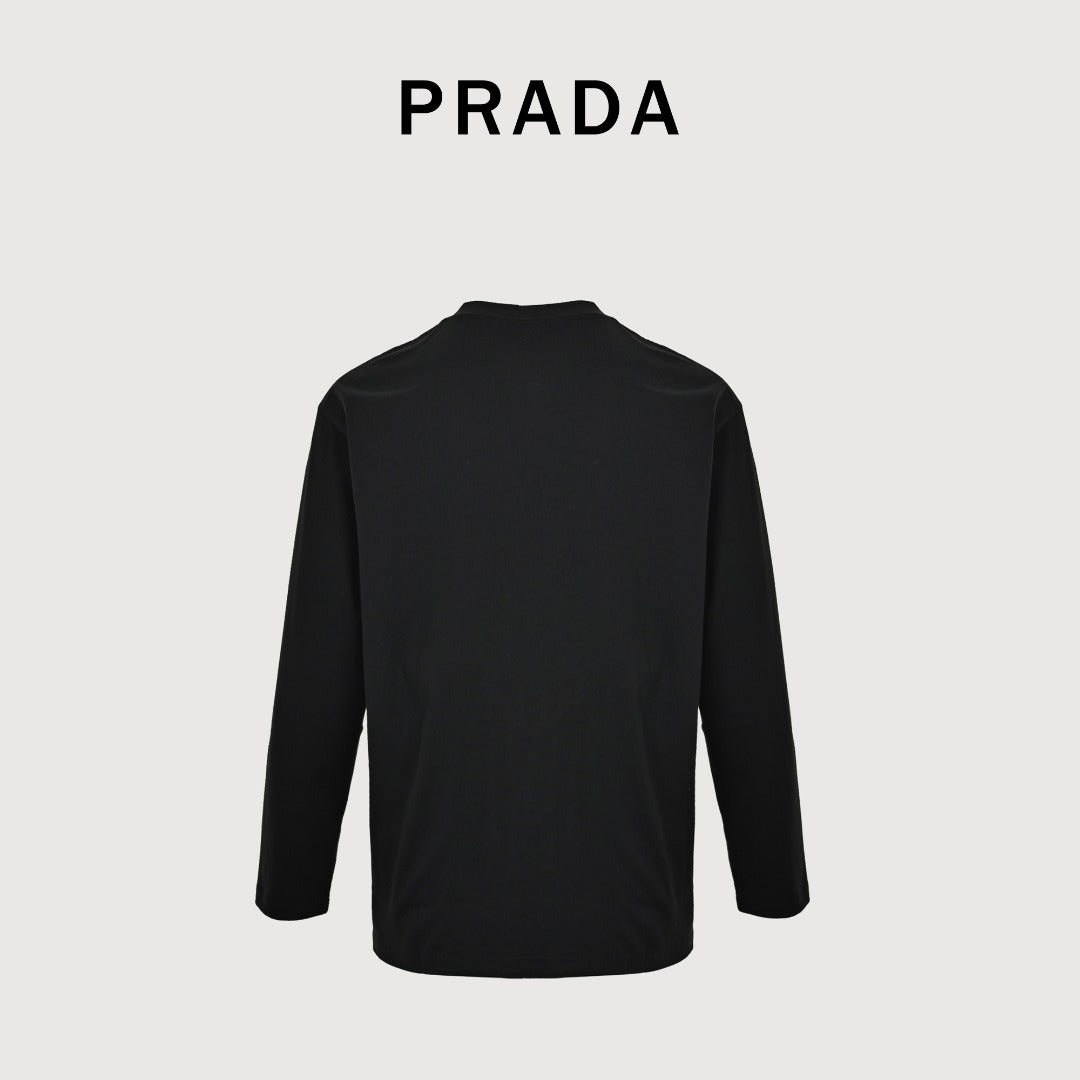 Prada Triangle Logo Collar Long Sleeve T-Shirt — Black