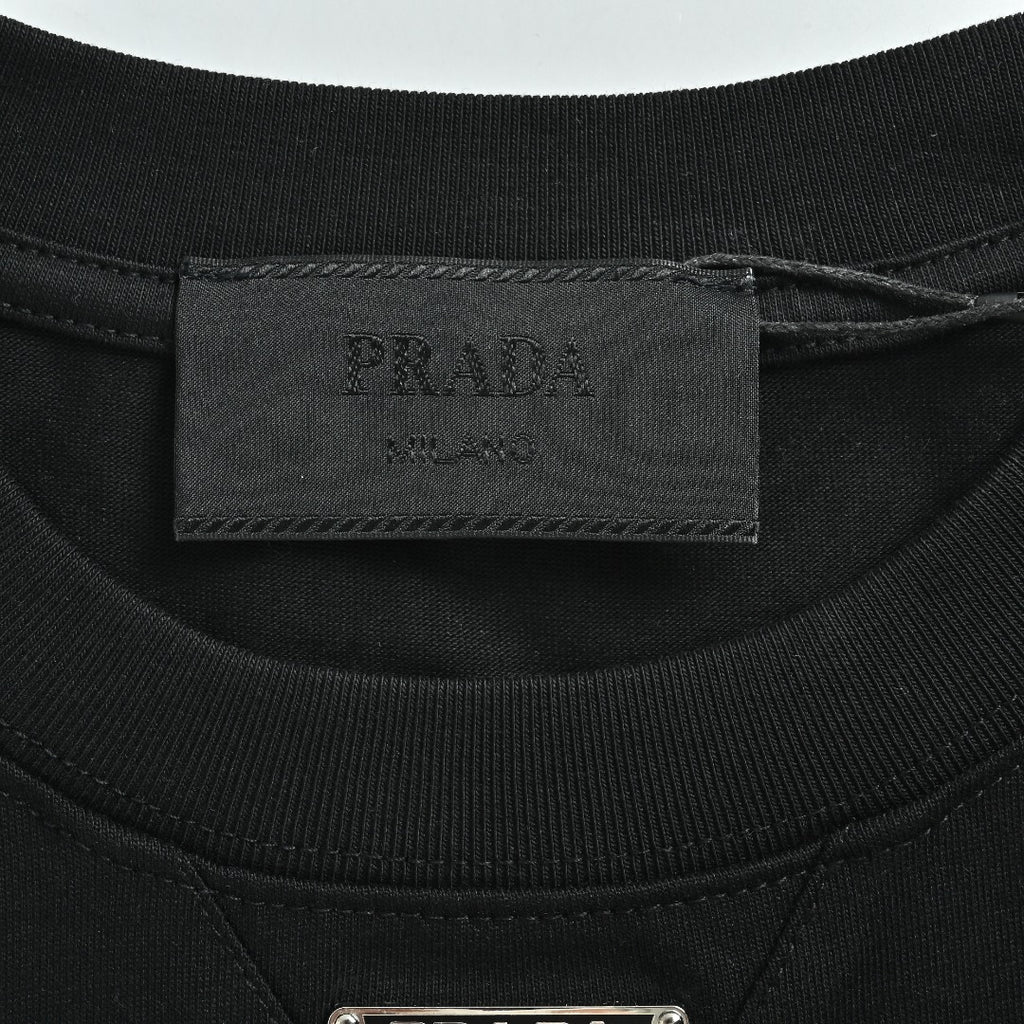 Prada Triangle Logo Collar Long Sleeve T-Shirt — Black