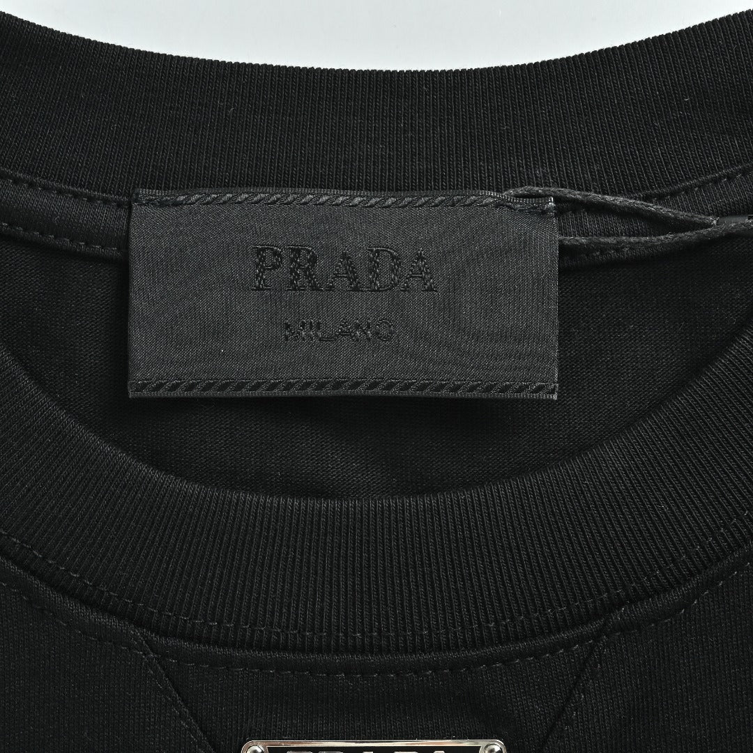 Prada Triangle Logo Collar Long Sleeve T-Shirt — Black