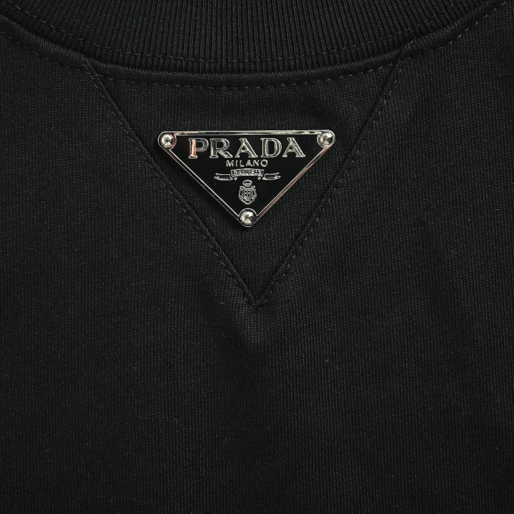 Prada Triangle Logo Collar Long Sleeve T-Shirt — Black