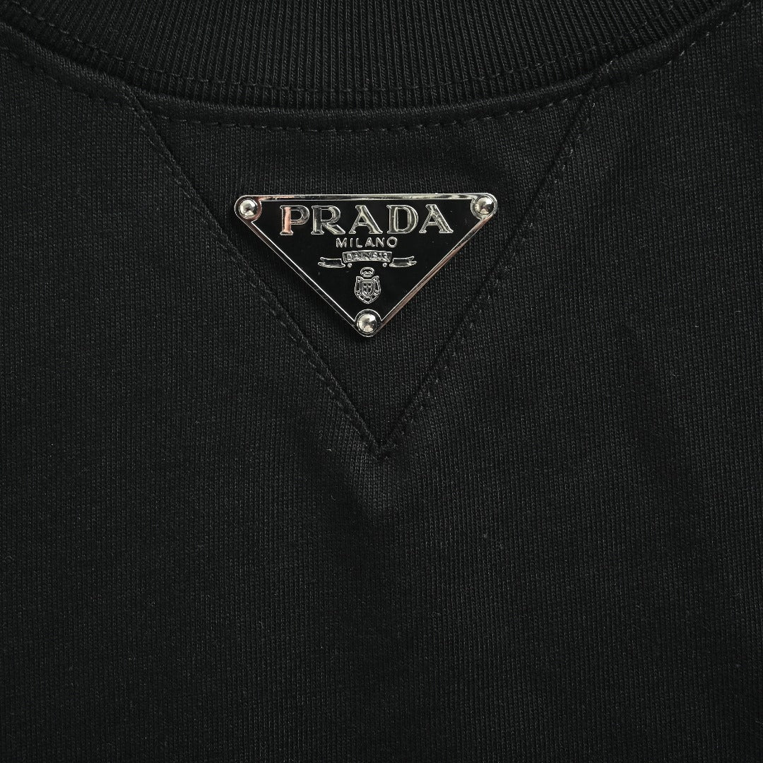 Prada Triangle Logo Collar Long Sleeve T-Shirt — Black