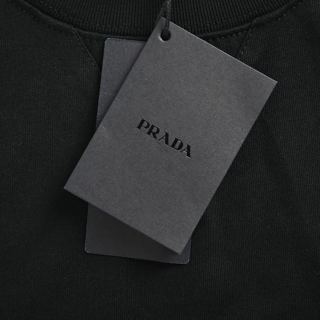 Prada Triangle Logo Collar Long Sleeve T-Shirt — Black