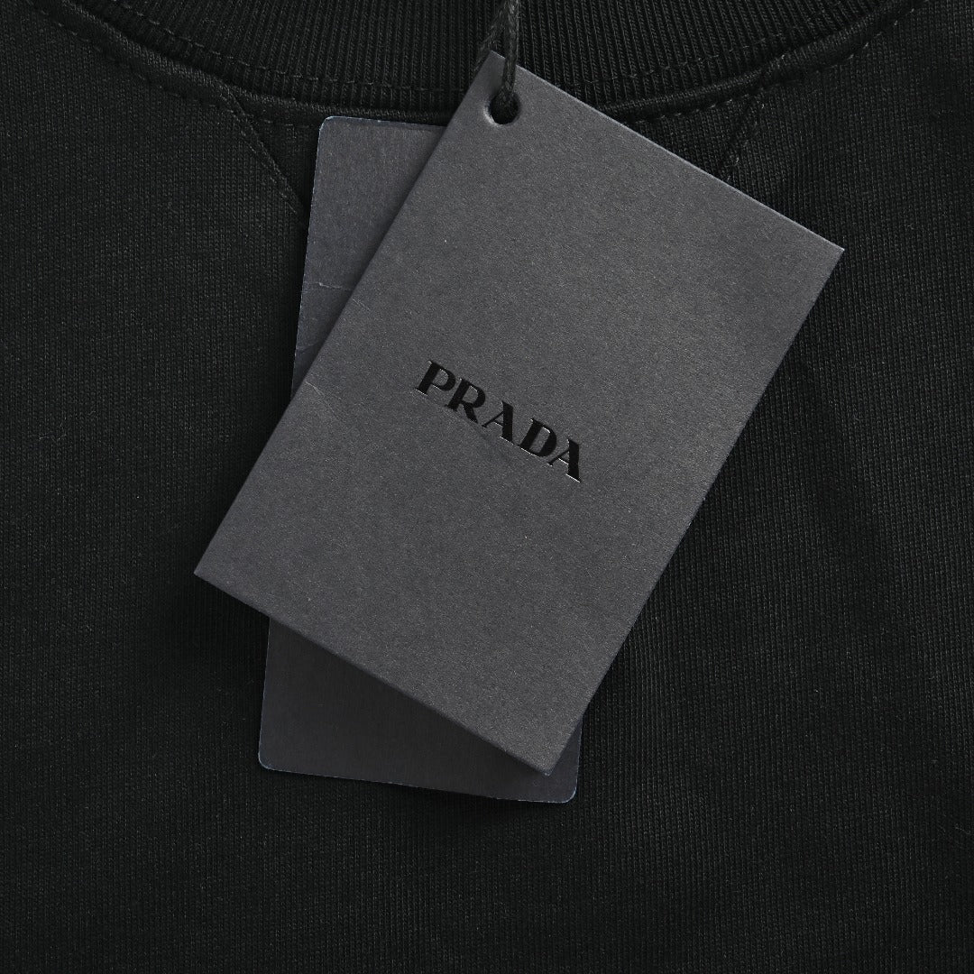 Prada Triangle Logo Collar Long Sleeve T-Shirt — Black