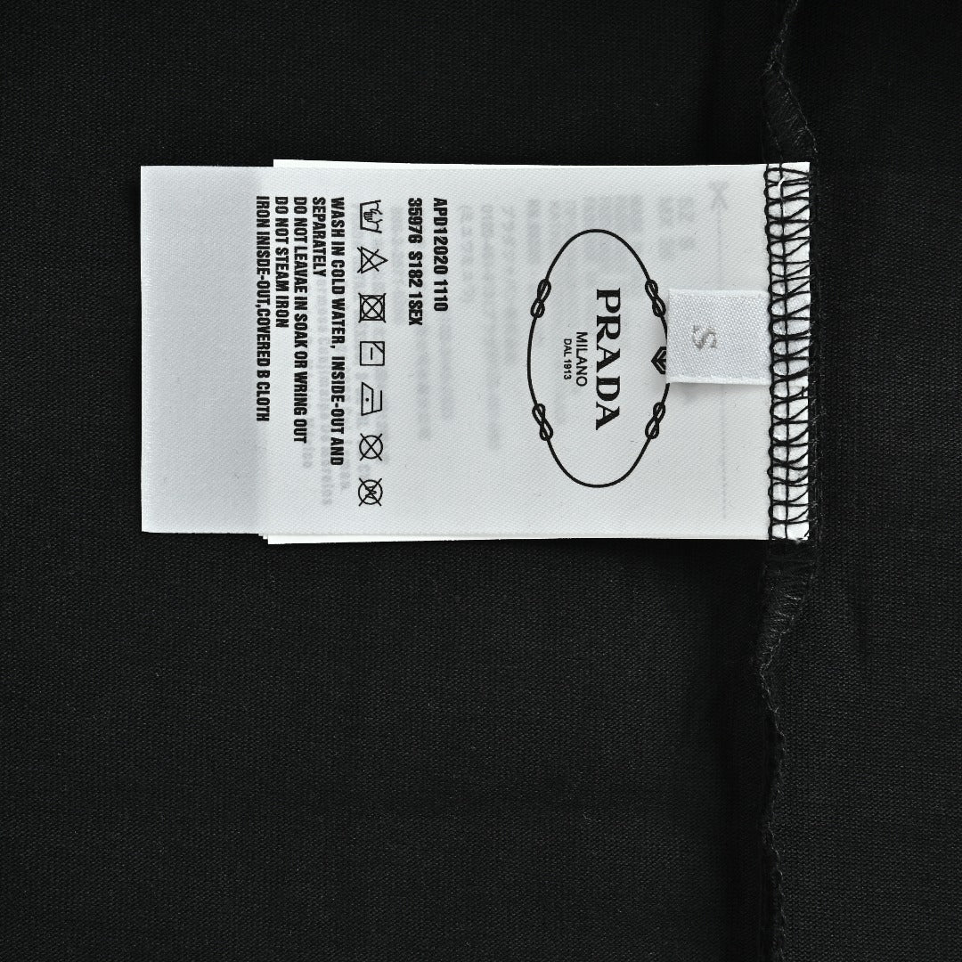 Prada Triangle Logo Collar Long Sleeve T-Shirt — Black