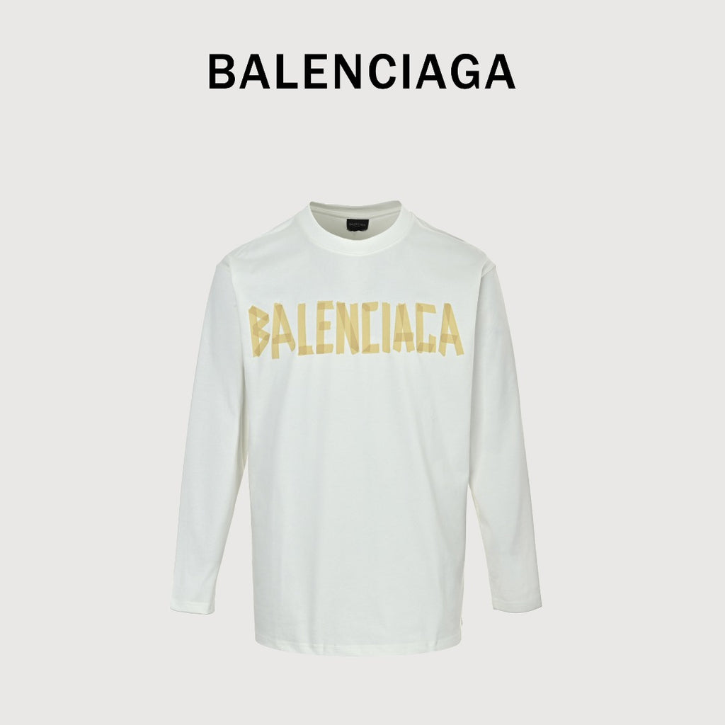 Balenciaga Masking Tape Logo Long Sleeve T-Shirt — White