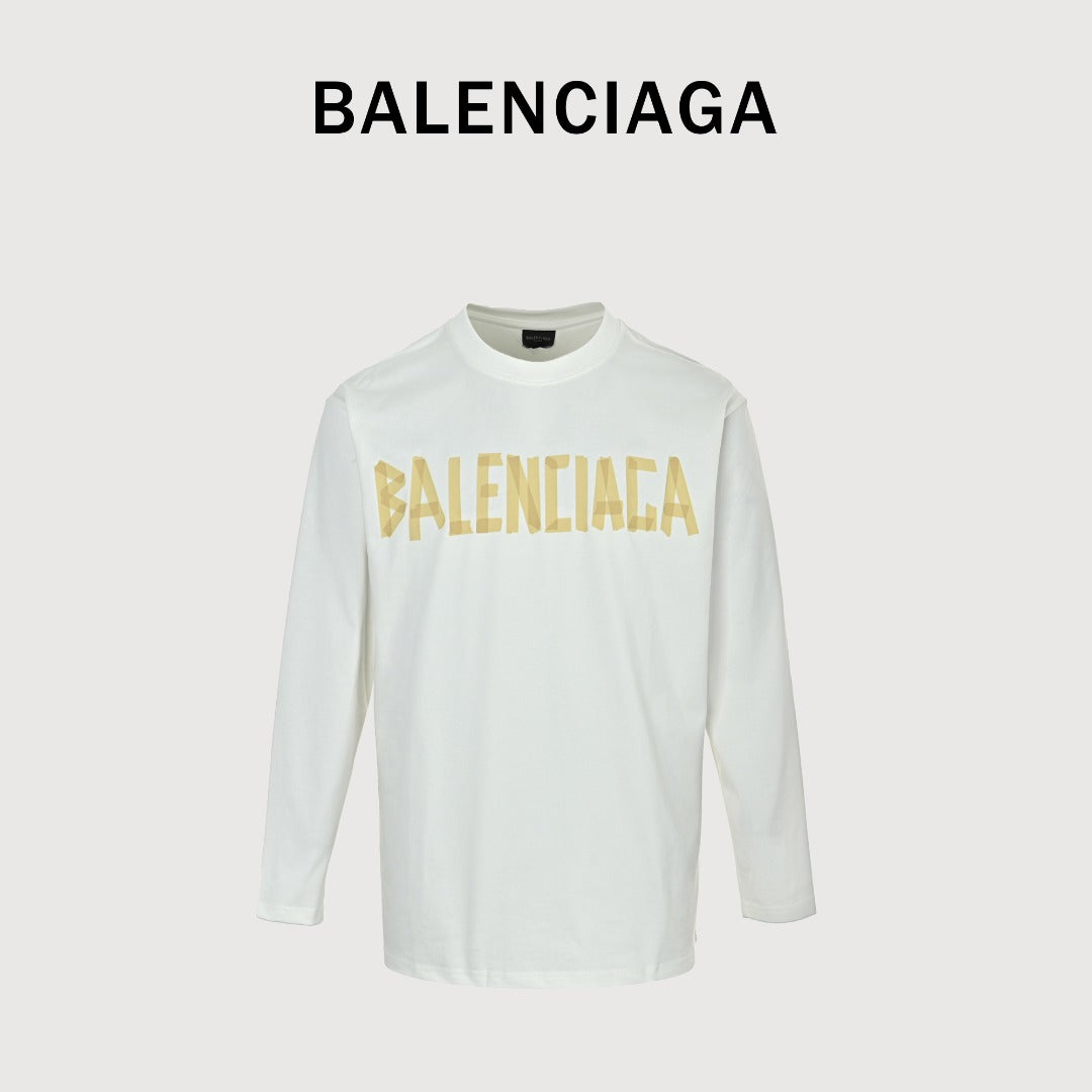 Balenciaga Masking Tape Logo Long Sleeve T-Shirt — White
