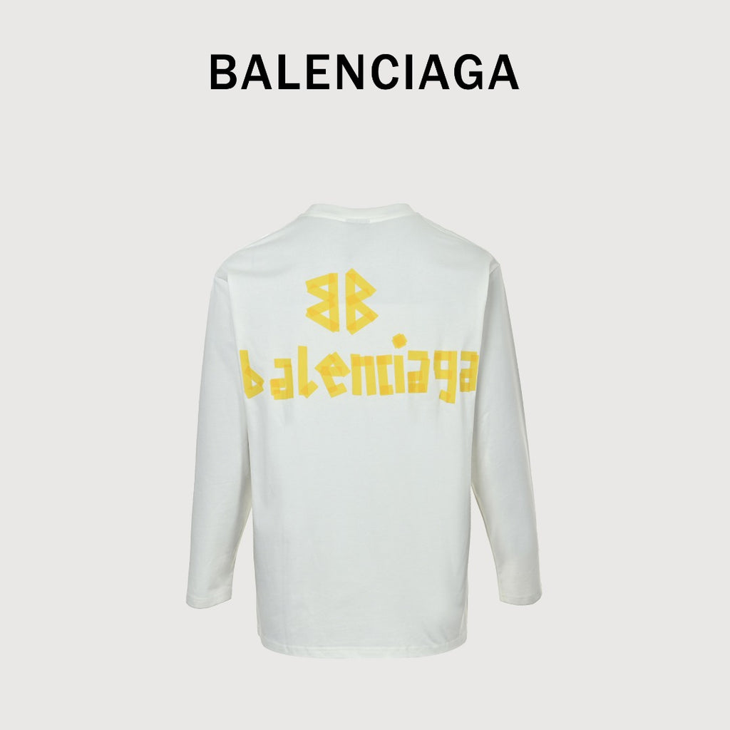 Balenciaga Masking Tape Logo Long Sleeve T-Shirt — White
