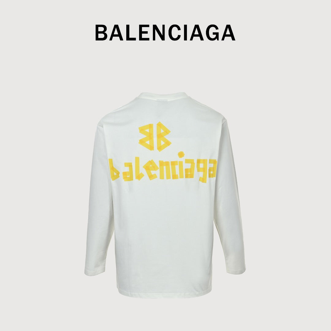 Balenciaga Masking Tape Logo Long Sleeve T-Shirt — White