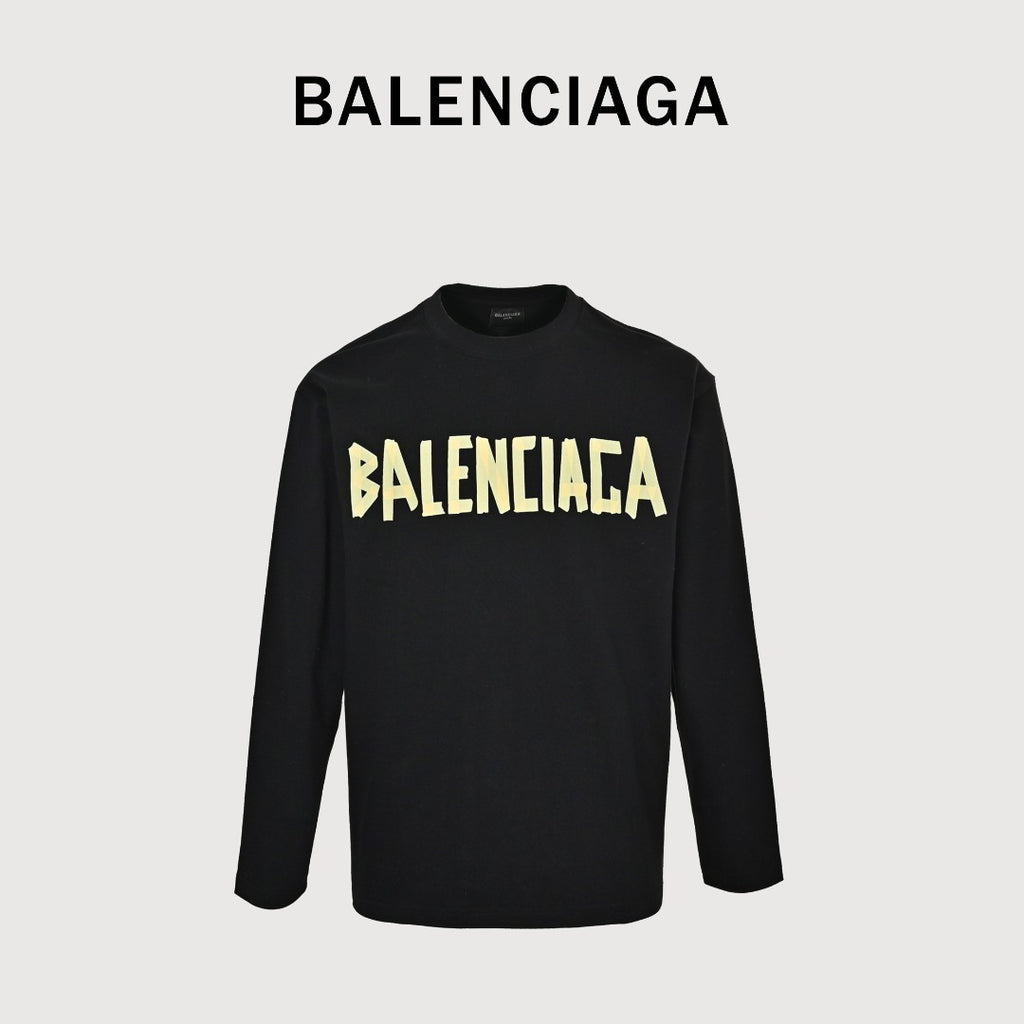Balenciaga Masking Tape Logo Long Sleeve T-Shirt — Black