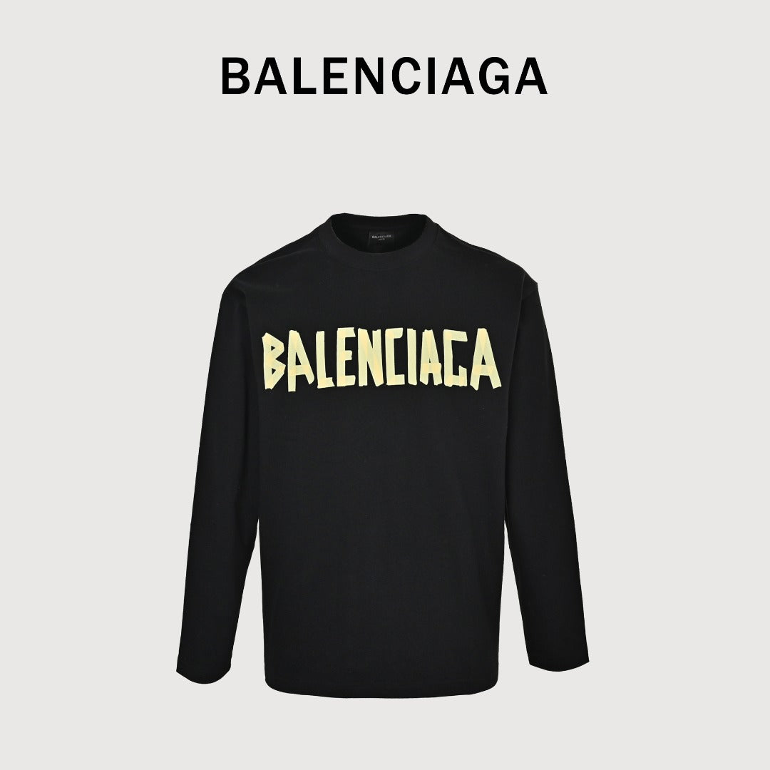 Balenciaga Masking Tape Logo Long Sleeve T-Shirt — Black