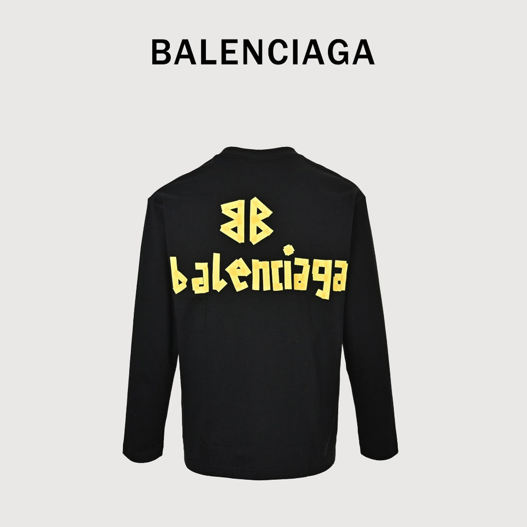 Balenciaga Masking Tape Logo Long Sleeve T-Shirt — Black