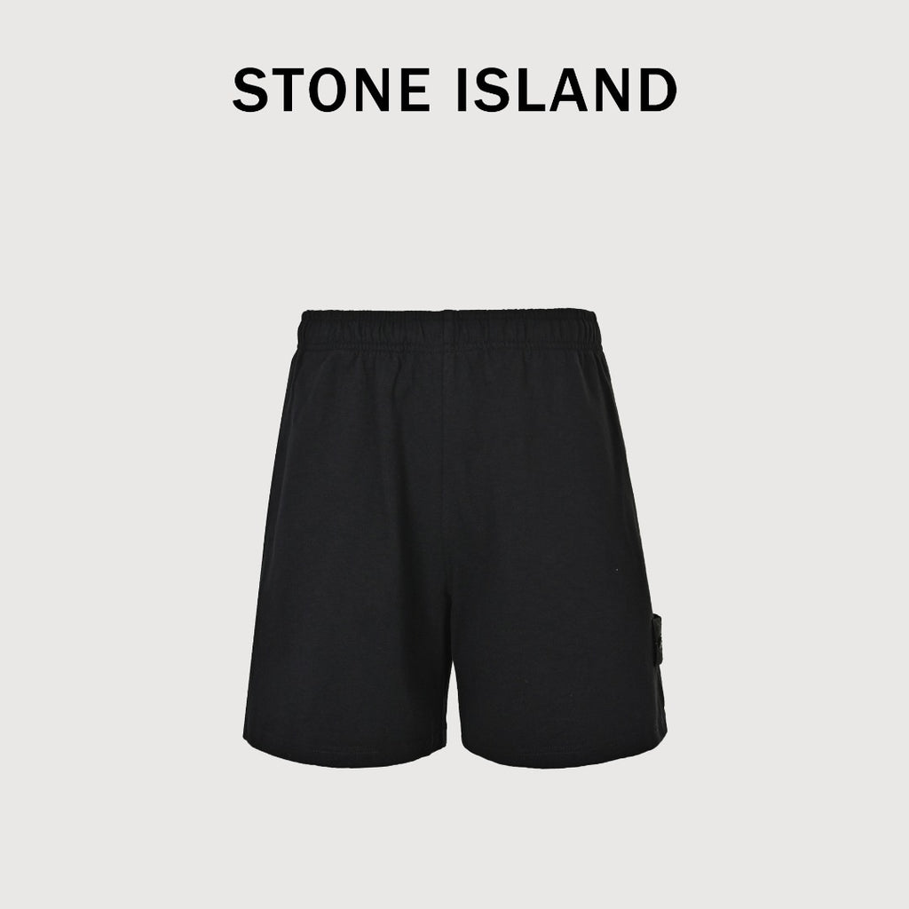 Stone Island Terry Fleece Badge Shorts — Black