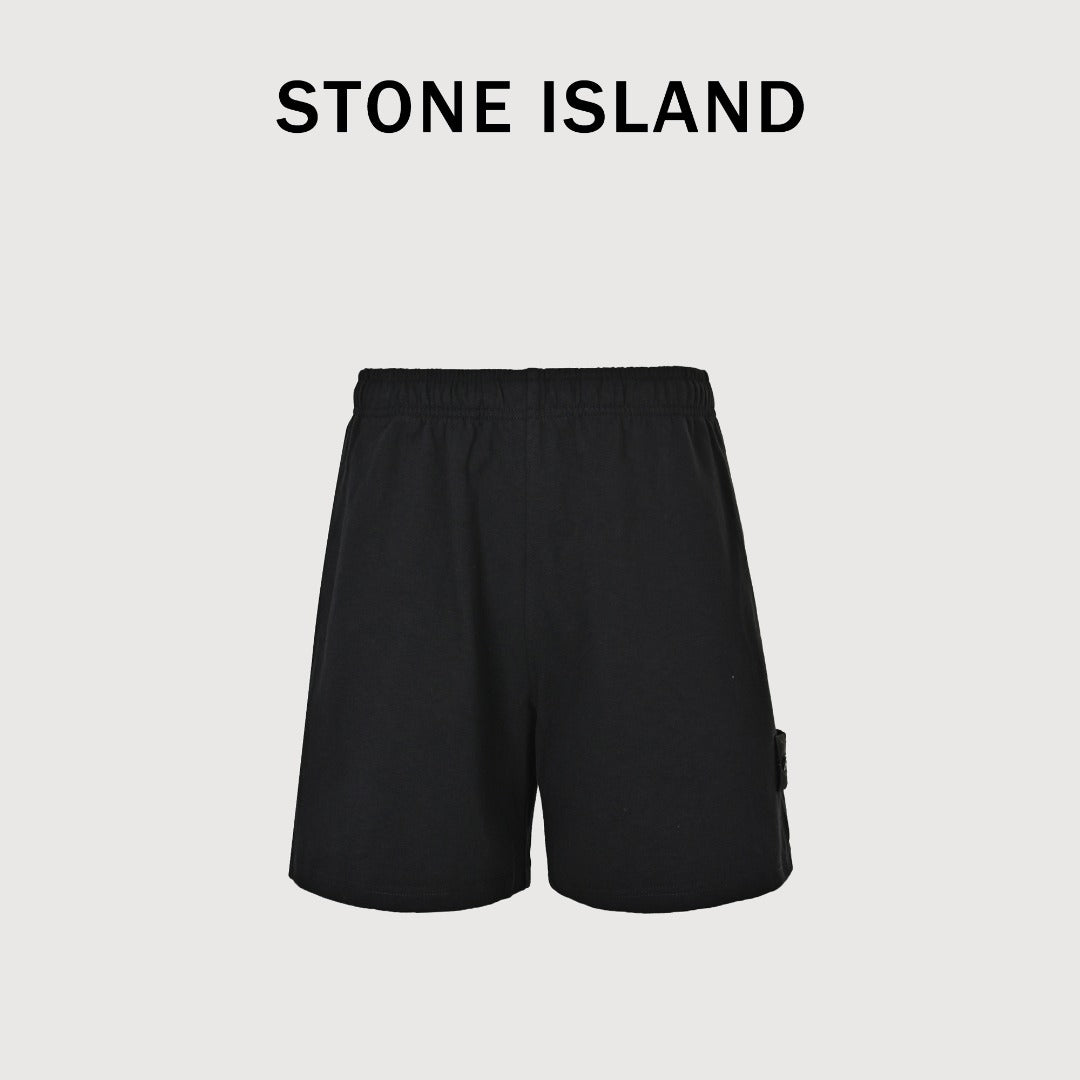 Stone Island Terry Fleece Badge Shorts — Black